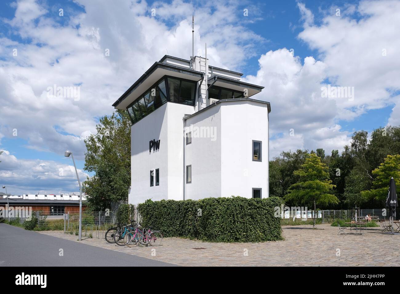 Berlin, Germany, July 12, 2022, Signal Box Building in the Park am Gleisdreick Stock Photo