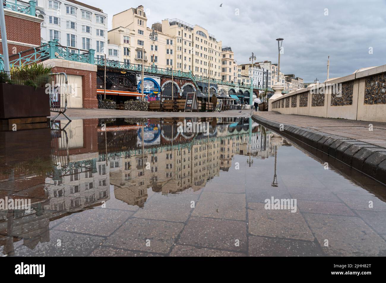 Reflection of Brighton seafront after rain Stock Photo