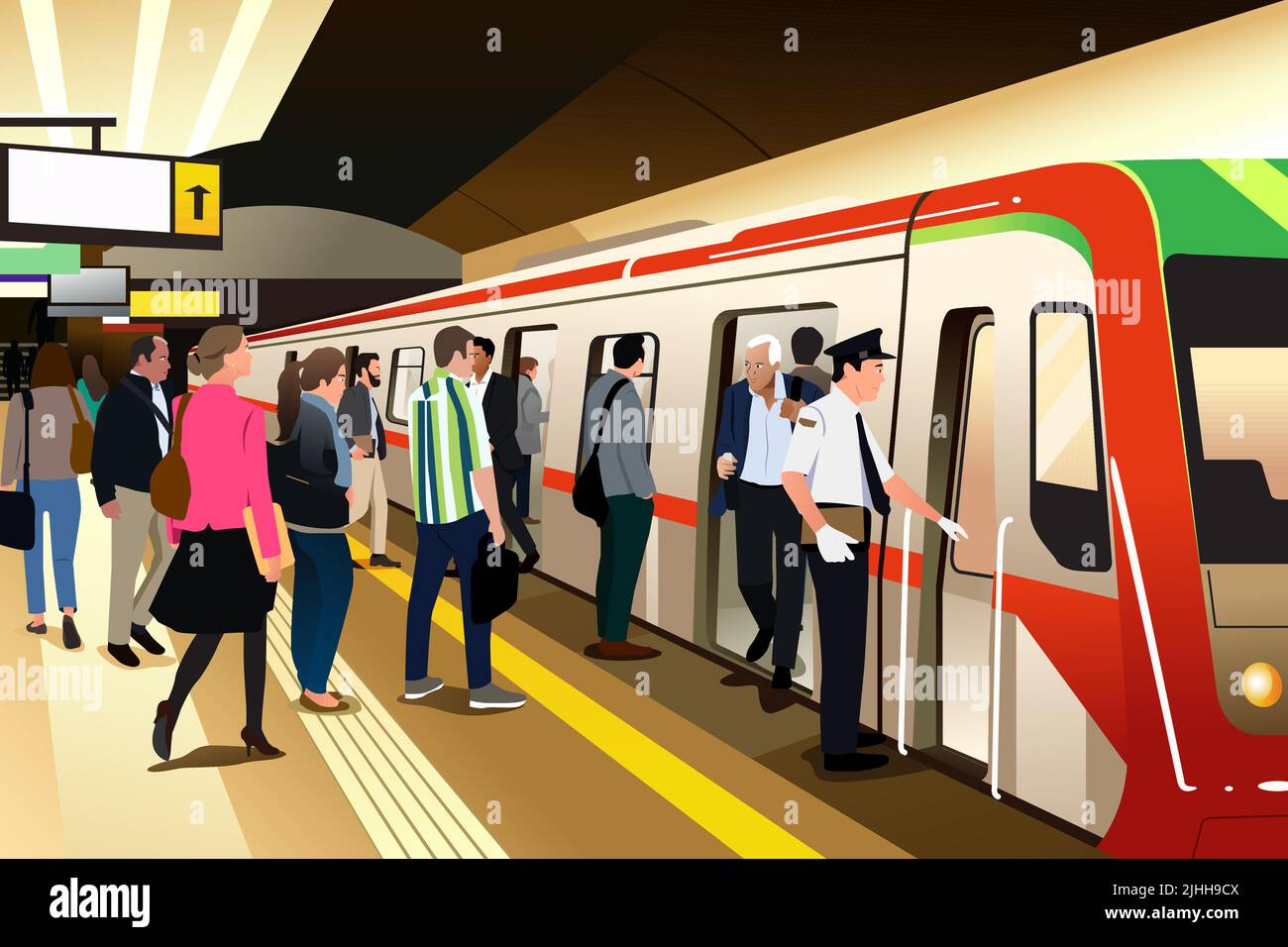 A vector illustration of People Commuting Using Subway Stock Vector