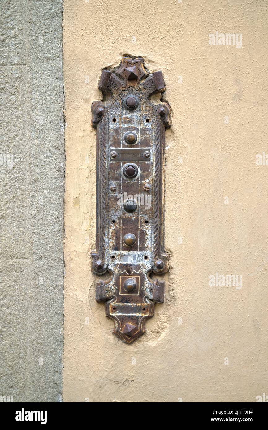 Ornamental Door Bells in Florence Italy Stock Photo