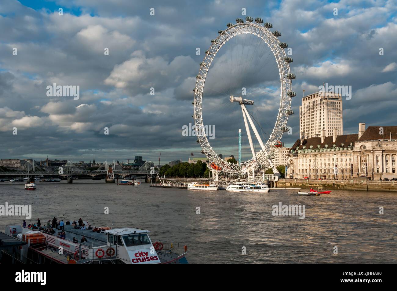 London, England, United Kingdom - September 18, 2013: View of the London Eye at sunset, is a cantilevered observation wheel . Stock Photo