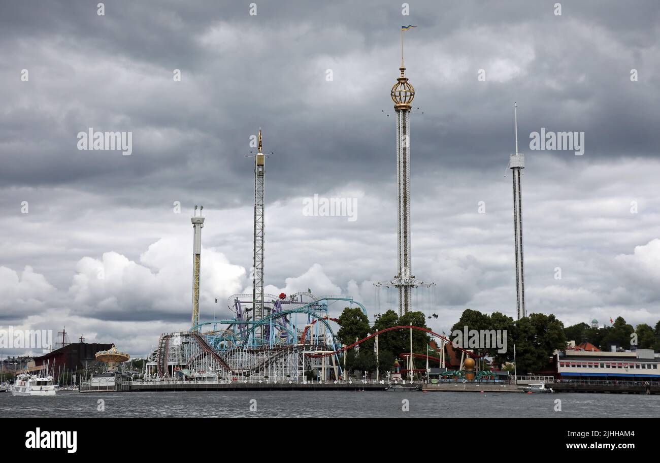 View of Grona Lund amusement park on Djurgarden Island in Stockholm Stock Photo