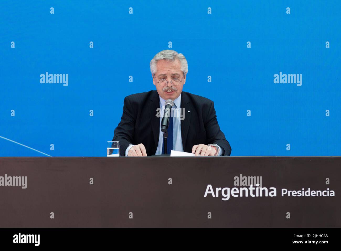 Buenos Aires, Argentina, 18th July 2022. President Alberto Fernández led the presentation of Argentina Grande, Infrastructure Plan for the Development of the Nation, together with the Minister of Public Works, Gabriel Katopodis. (Credit: Esteban Osorio/Alamy Live News) Stock Photo