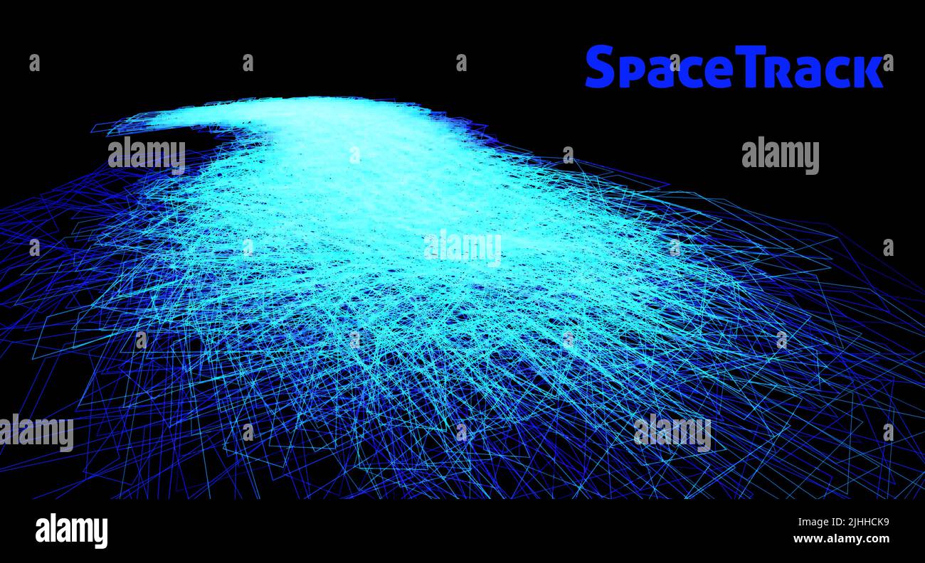 Space track. Abstract thin blue lihes perspective surface on a black background. Futuristic vector graphics Stock Vector