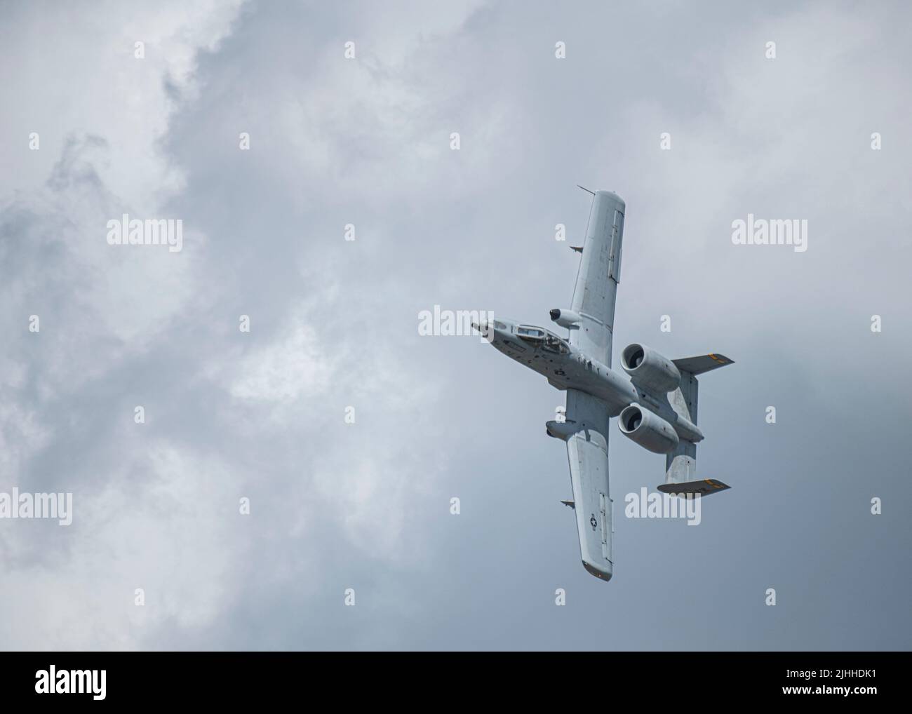 A U.S. Air Force A-10 Thunderbolt II flies over San Marcos, Texas, May 27, 2022. The A-10 Demonstration Team travels to shows around the country, as well as internationally, to highlight the combat capabilities of the A-10. The mission of the team is to recruit, retain and inspire. (U.S. Air Force photo by Senior Airman Jacob T. Stephens) Stock Photo