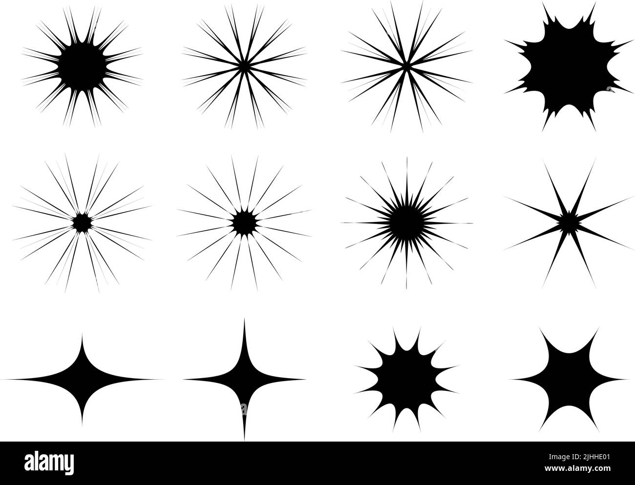 Collection of stars icon with twinkle sparkle symbol isolated on white background Stock Vector