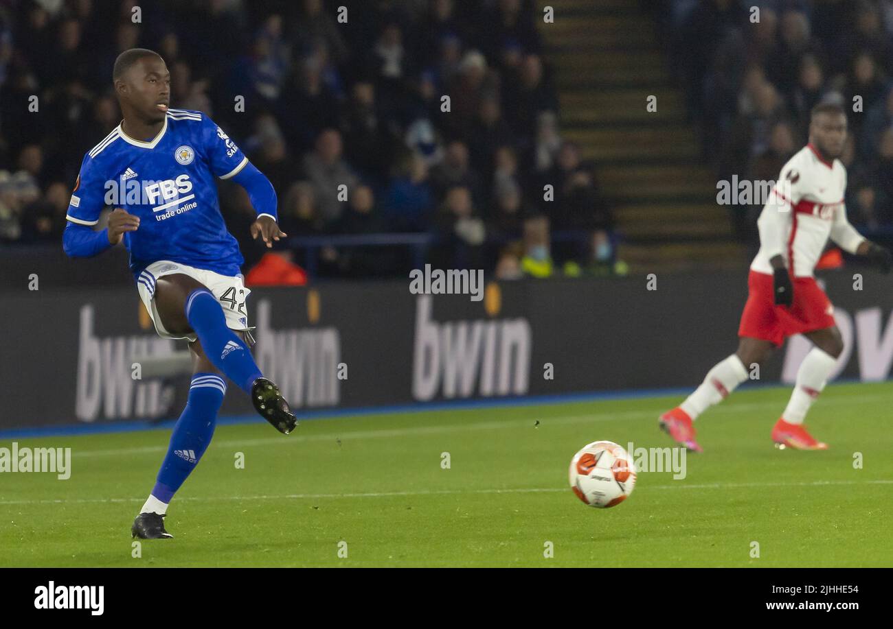 Action during the Leicester City vs Spartak Moscow UEFA Europa League match Featuring: Boubakary Soumaré Where: Leicester, United Kingdom When: 05 Nov 2021 Credit: Anthony Stanley/WENN Stock Photo