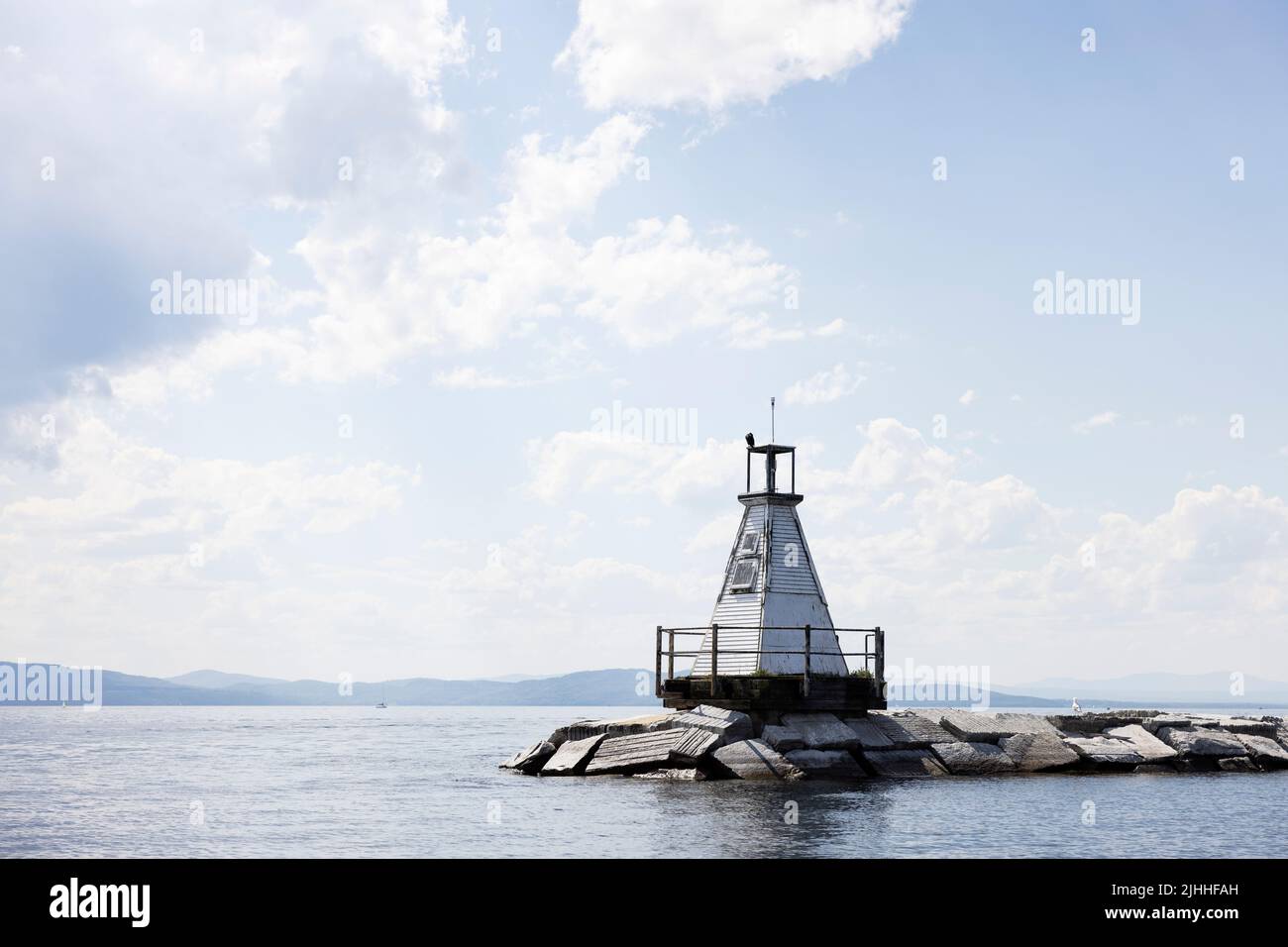 The Burlington Breakwater South Lighthouse on Lake Champlain in Burlington, Vermont, USA. Stock Photo