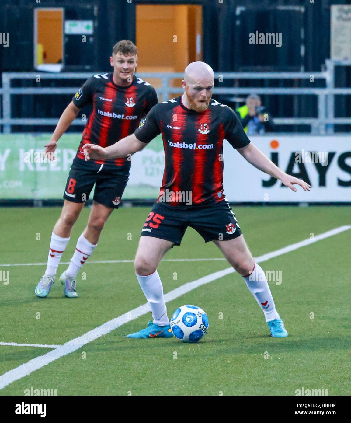 Seaview, Belfast, Northern Ireland, UK. 14 July 2022. UEFA Conference League First Qualifying Round  (second leg) – Crusaders 3 Magpies 1. Crusaders football player Ross Clarke (25). Stock Photo