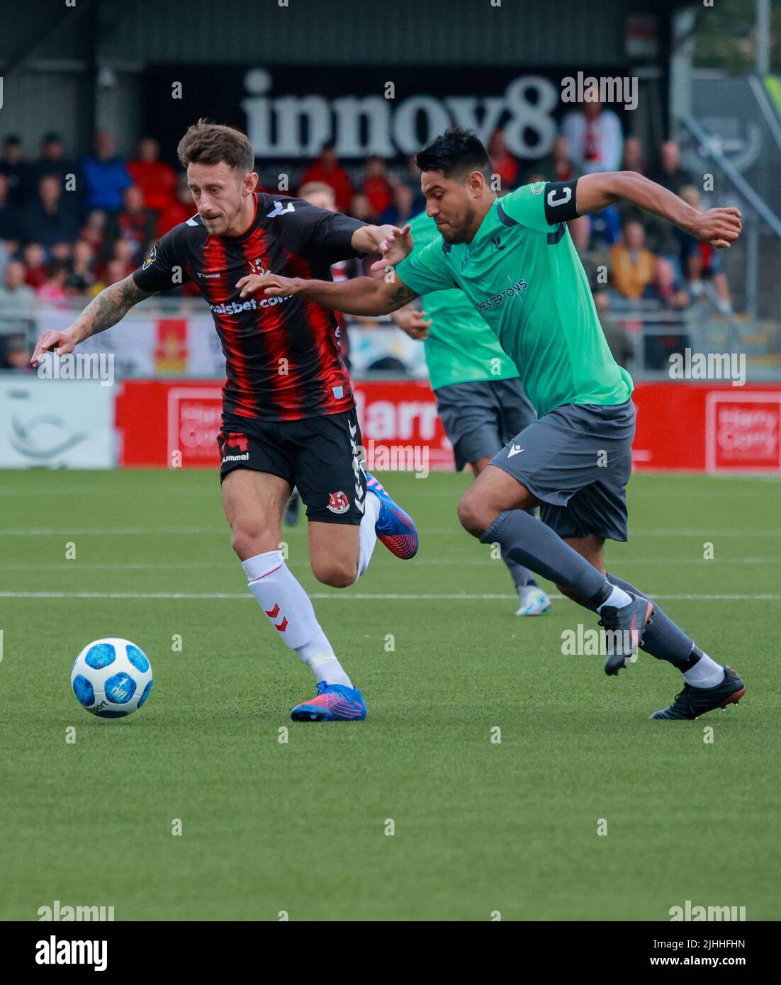 Seaview, Belfast, Northern Ireland, UK. 14 July 2022. UEFA Conference League First Qualifying Round  (second leg) – Crusaders 3 Magpies 1. Crusaders football player Jordan Forsythe (14). Stock Photo