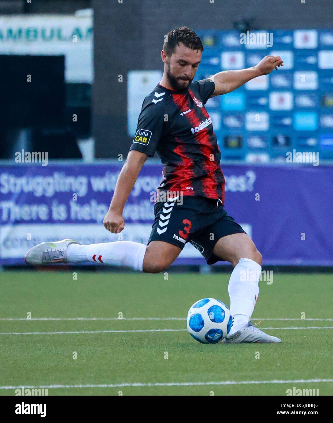 Seaview, Belfast, Northern Ireland, UK. 14 July 2022. UEFA Conference League First Qualifying Round  (second leg) – Crusaders 3 Magpies 1. Crusaders football player Chris Hegarty (3 Stock Photo