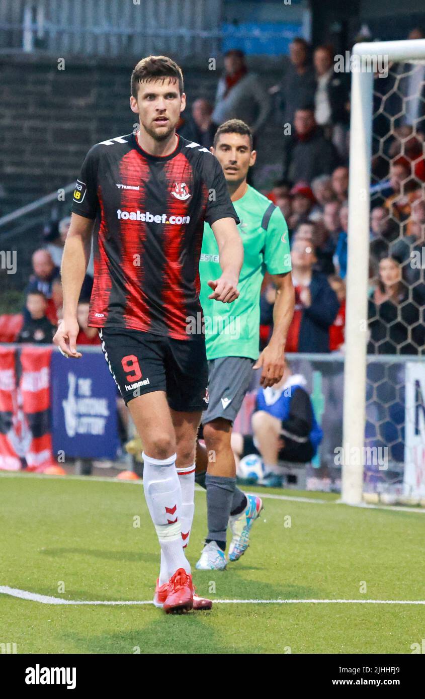 Seaview, Belfast, Northern Ireland, UK. 14 July 2022. UEFA Conference League First Qualifying Round  (second leg) – Crusaders 3 Magpies 1. Crusaders football player Adam Lecky (9). Stock Photo