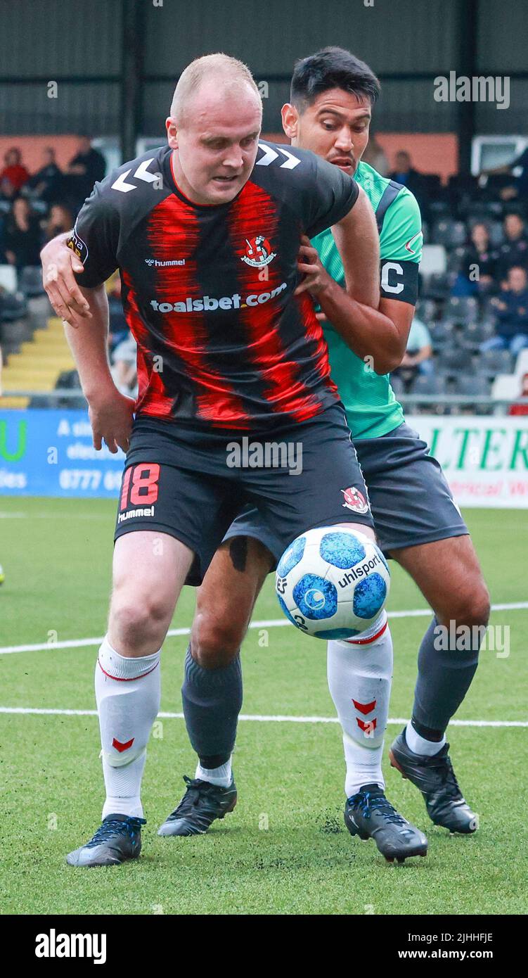 Seaview, Belfast, Northern Ireland, UK. 14 July 2022. UEFA Conference League First Qualifying Round  (second leg) – Crusaders 3 Magpies 1. Crusaders football player Jordan Owens (18). Stock Photo