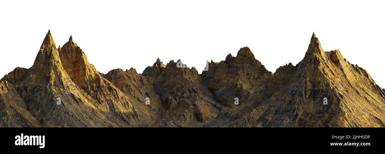 spiky mountain range isolated on white background Stock Photo