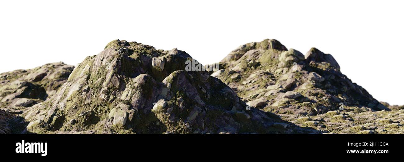 rocky mountain range isolated on white background Stock Photo