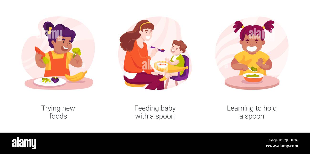 Infant eating habits and skills isolated cartoon vector illustration ...