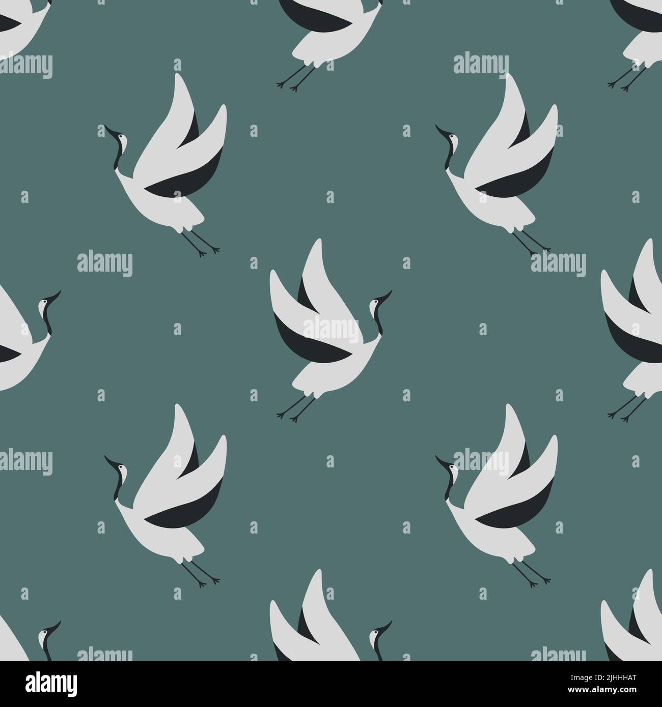 Seamless japanese cranes vector pattern Stock Vector