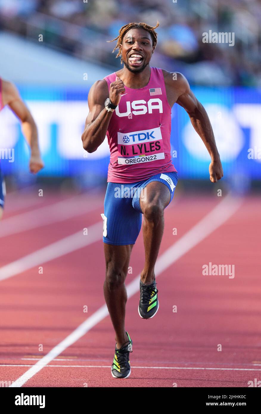 USA’s Noah Lyles during the Men’s 200m heat 7 on day four of the World