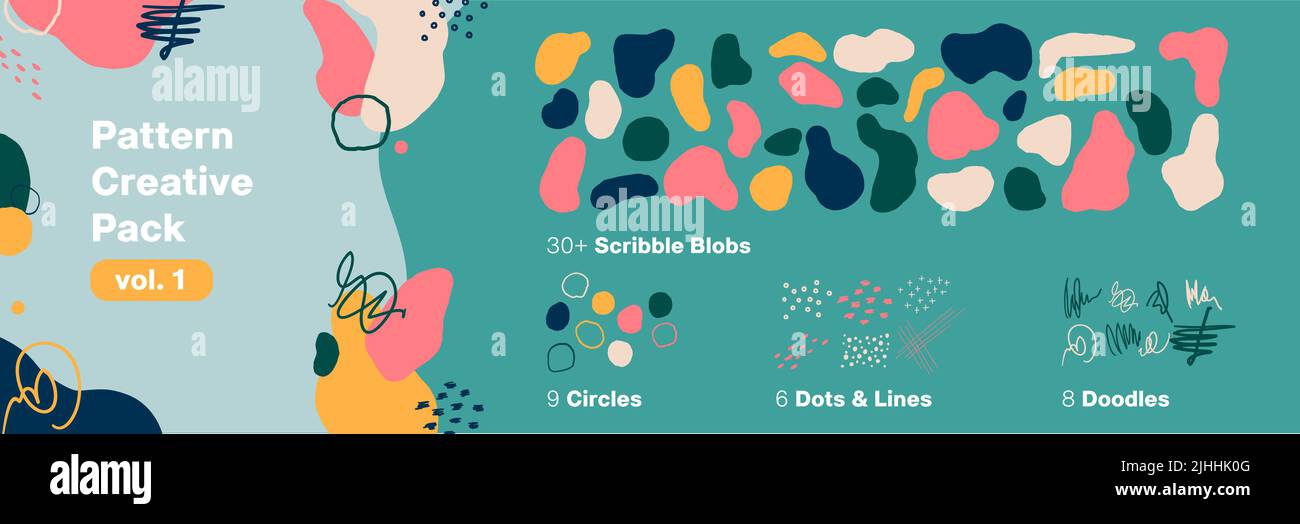 Colorful Pattern and Scribbles for Aesthetic Background Vector Set Stock Vector