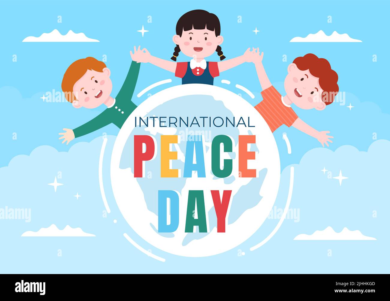 Children Stick Figure Playing Around the Globe, in it is Written English:  Peace No War Save Our Children Stock Illustration - Illustration of energy,  blue: 271349811