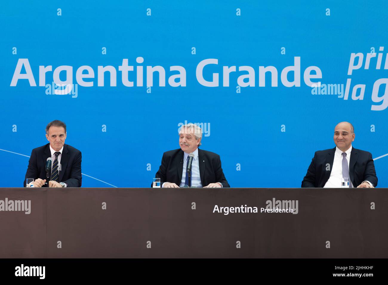 Buenos Aires, Argentina. 18th July, 2022. President Alberto Fernández led the presentation of Argentina Grande, Infrastructure Plan for the Development of the Nation, together with the Minister of Public Works, Gabriel Katopodis and the Chief of the Cabinet of Ministers Juan Manzur. (Photo by Esteban Osorio/Pacific Press) Credit: Pacific Press Media Production Corp./Alamy Live News Stock Photo