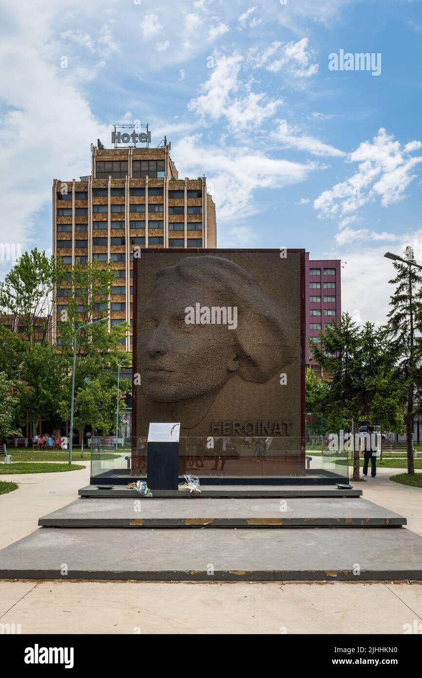 Pristina, Kosovo - June 5, 2022: The Heroinat Memorial (HEROINAT), a typographic sculpture and tourist attraction in Pristina, Kosovo. Stock Photo