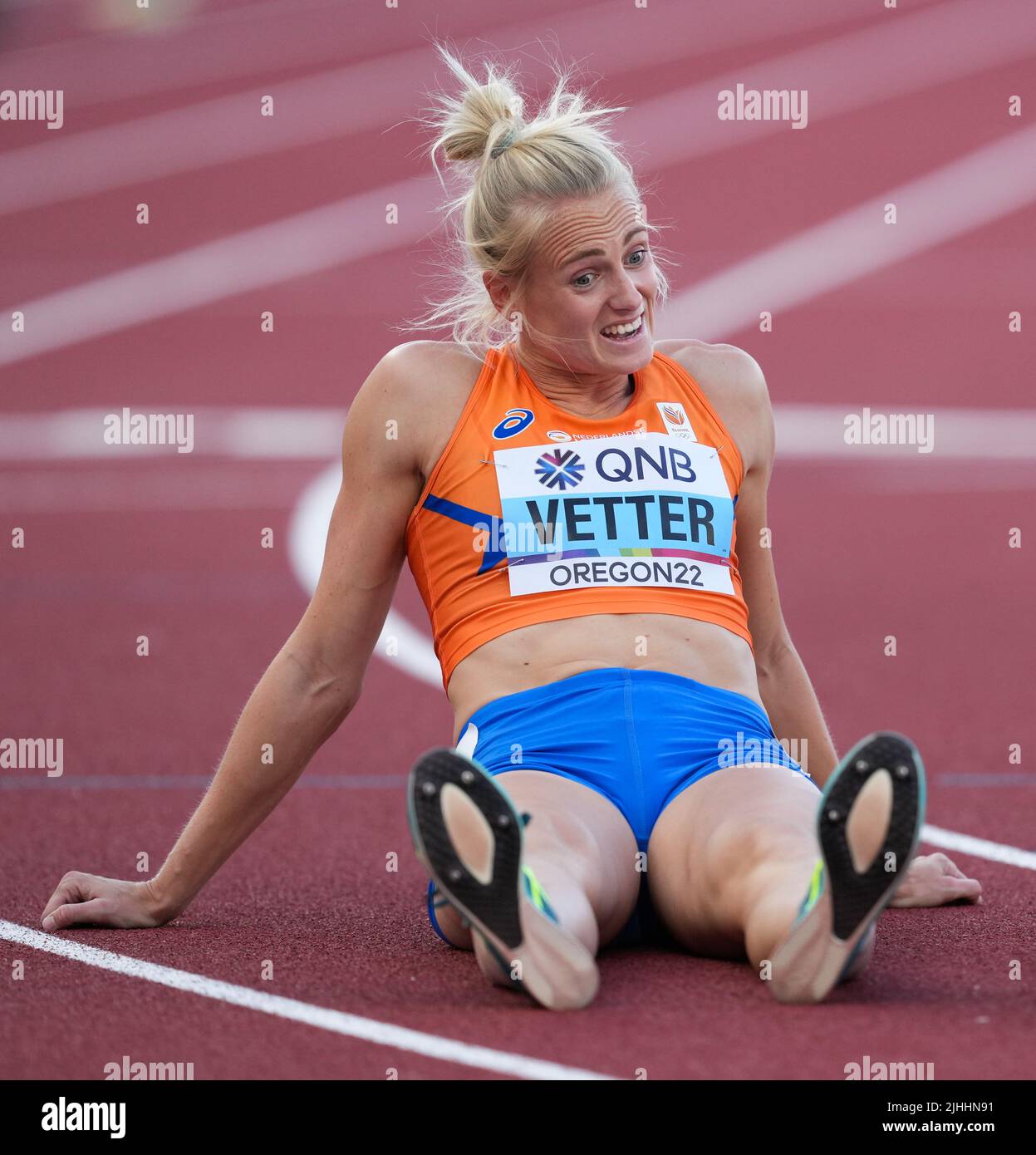 Netherlands’ Anouk Vetter following the Women’s 800m Heptathlon on day ...