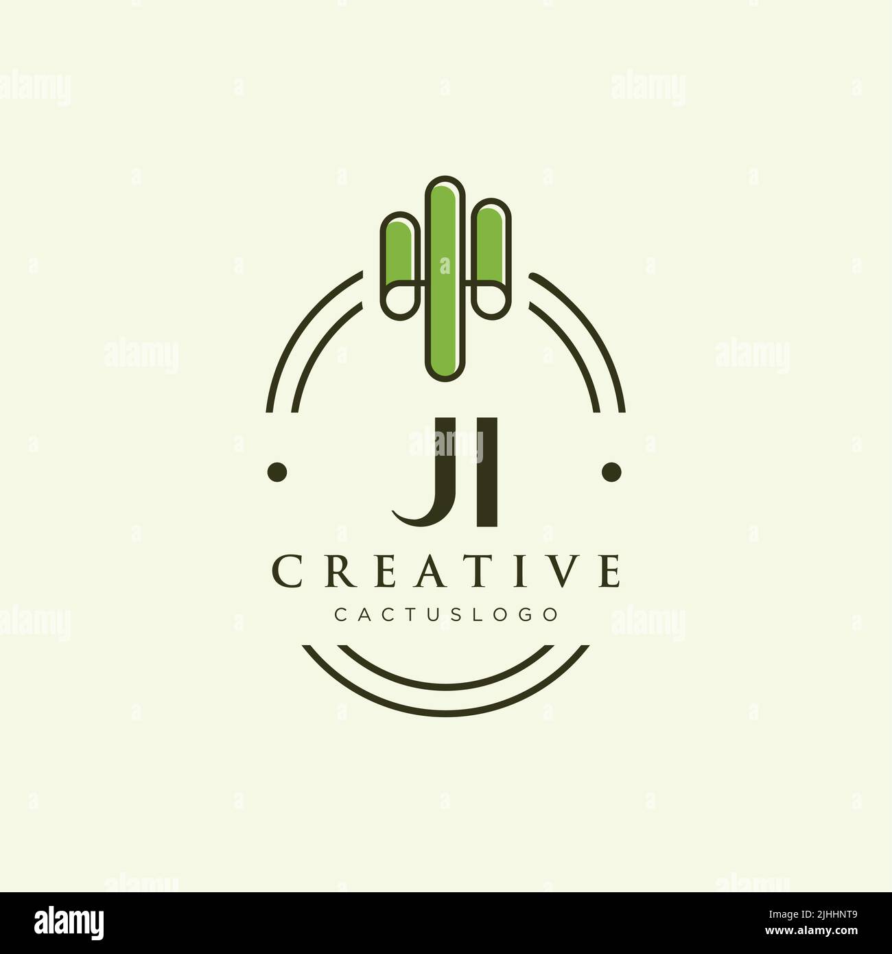 JI Initial letter green cactus logo template vector Stock Vector