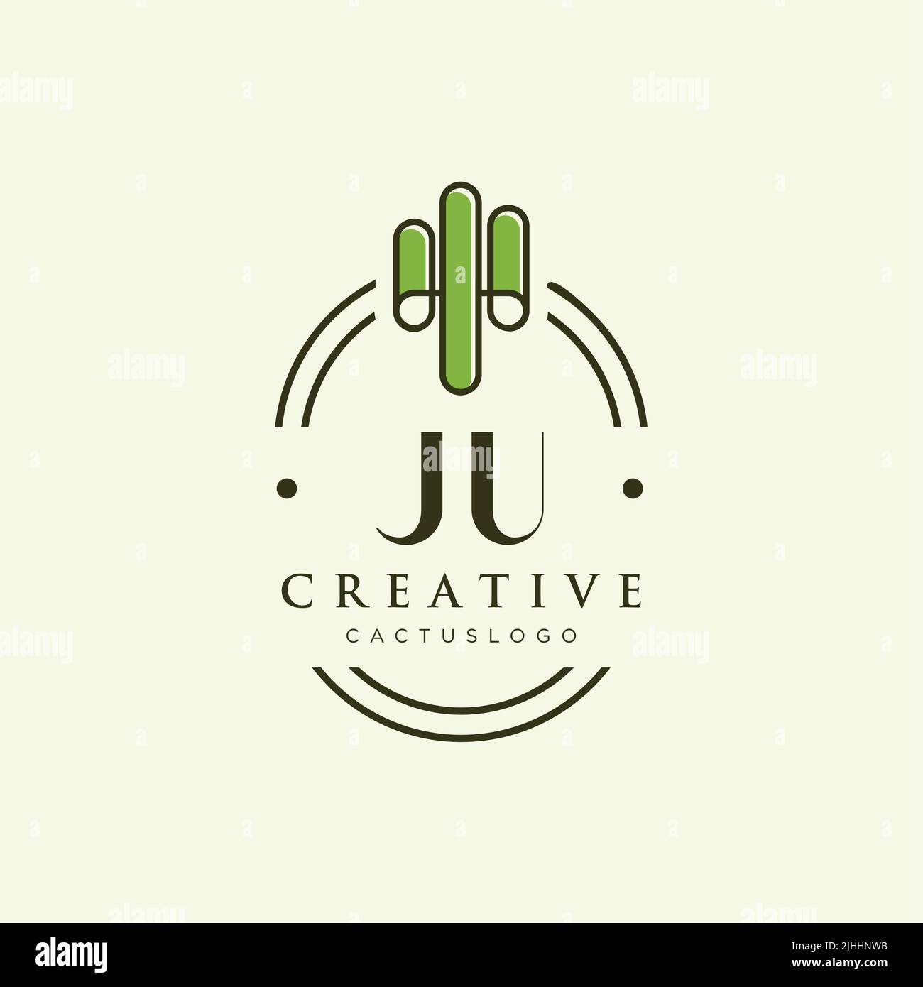 JU Initial letter green cactus logo template vector Stock Vector
