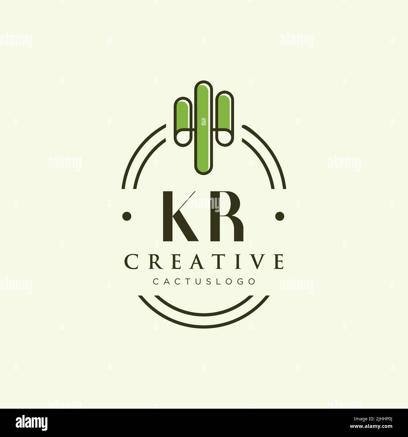 KR Initial letter green cactus logo template vector Stock Vector