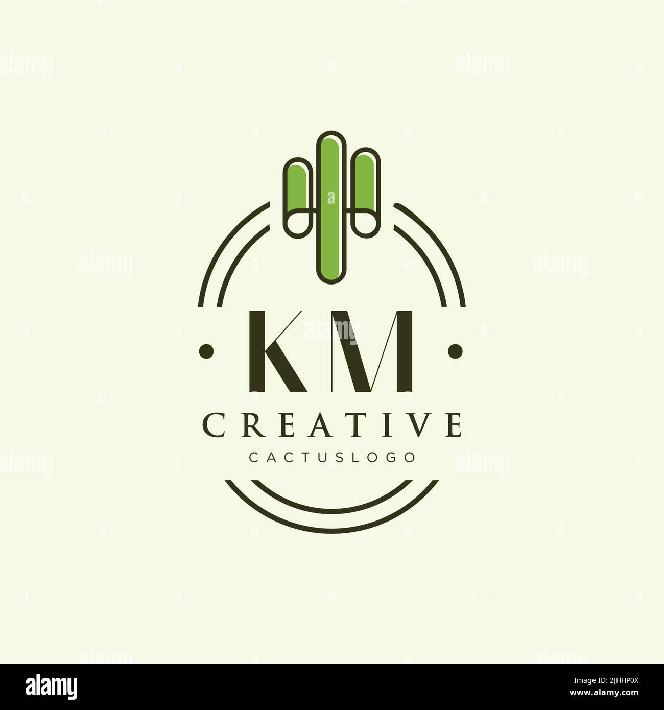 KM Initial letter green cactus logo template vector Stock Vector