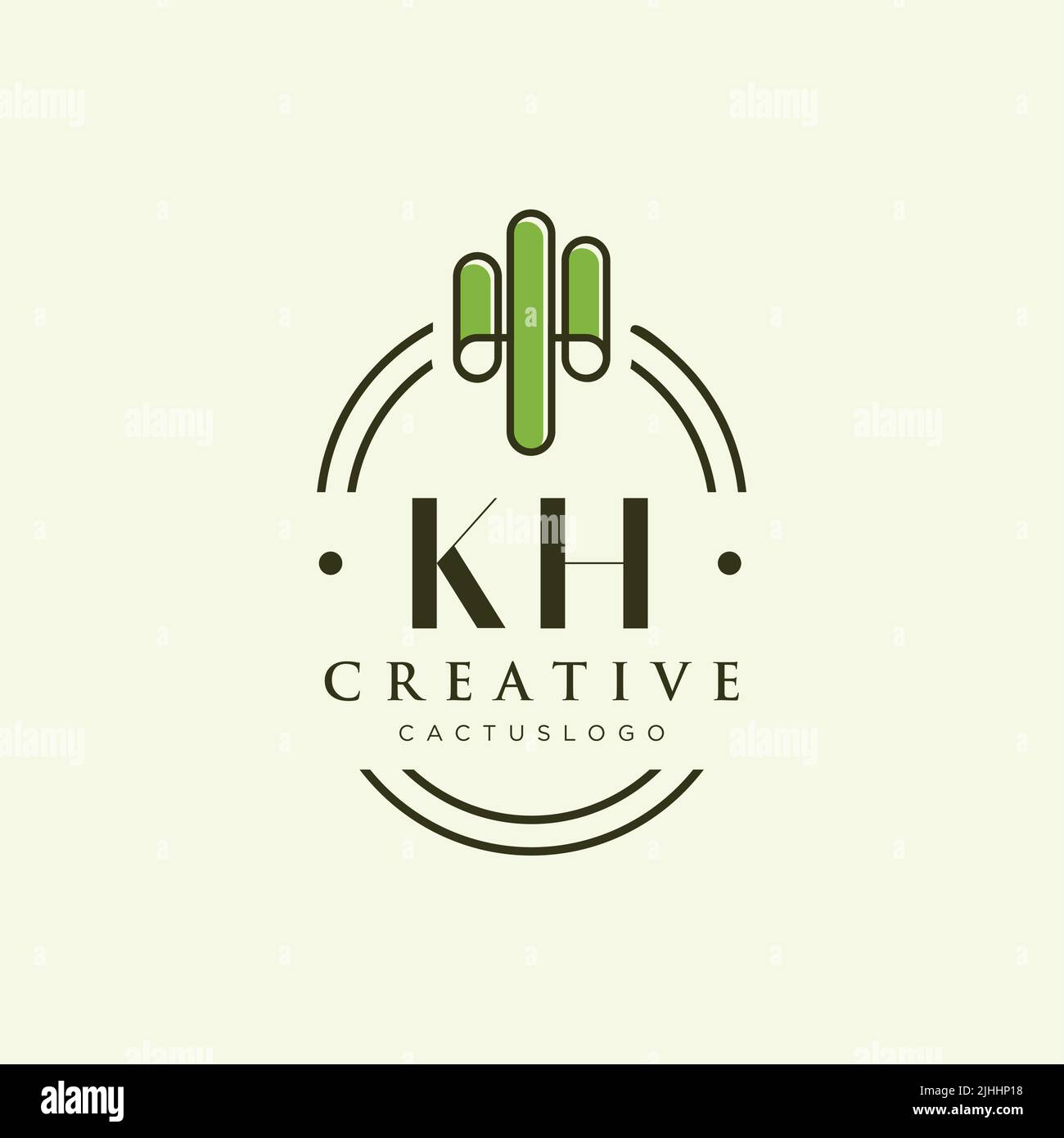 KH Initial letter green cactus logo template vector Stock Vector