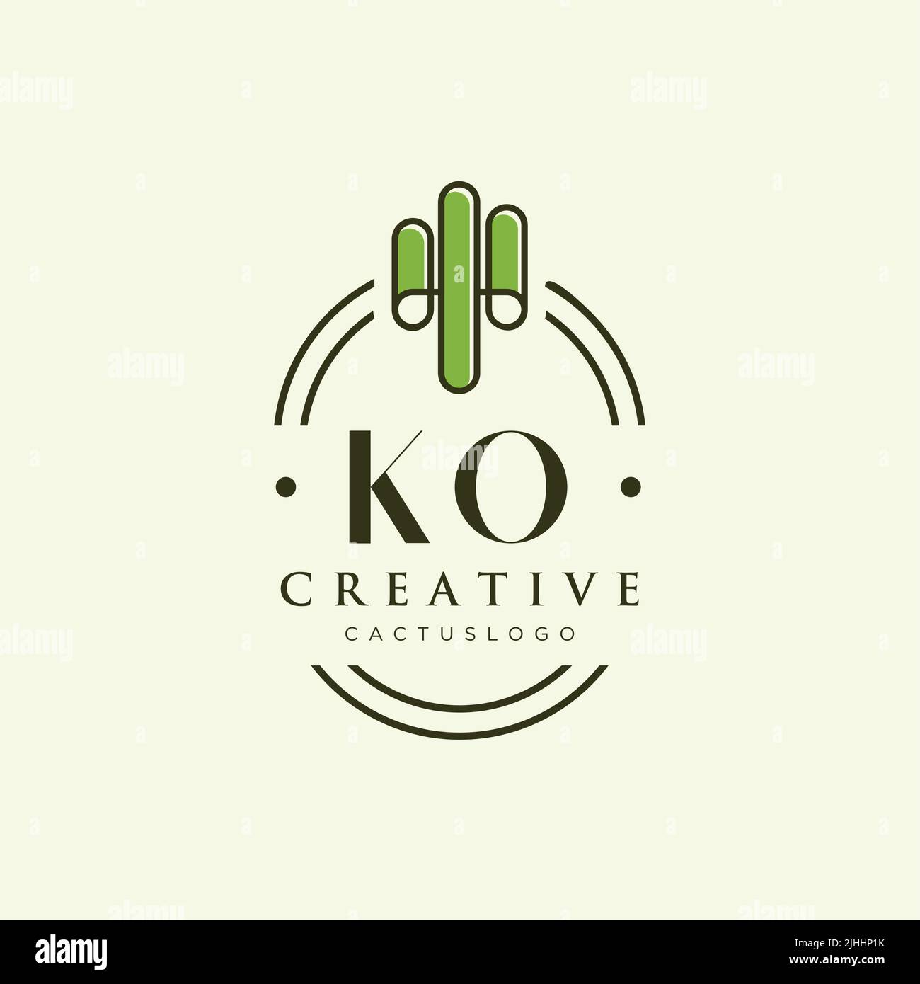 KO Initial letter green cactus logo template vector Stock Vector