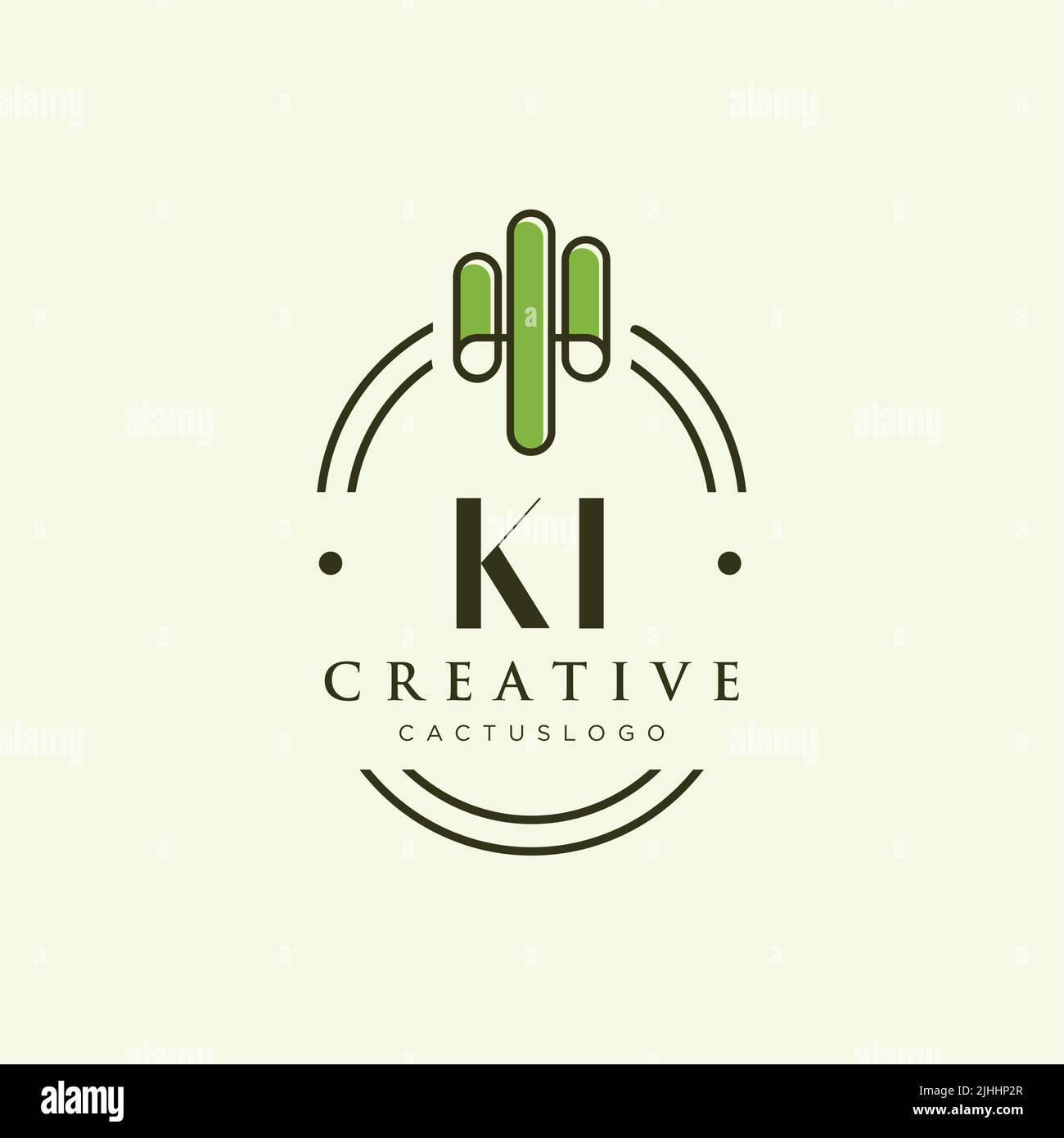 KI Initial letter green cactus logo template vector Stock Vector