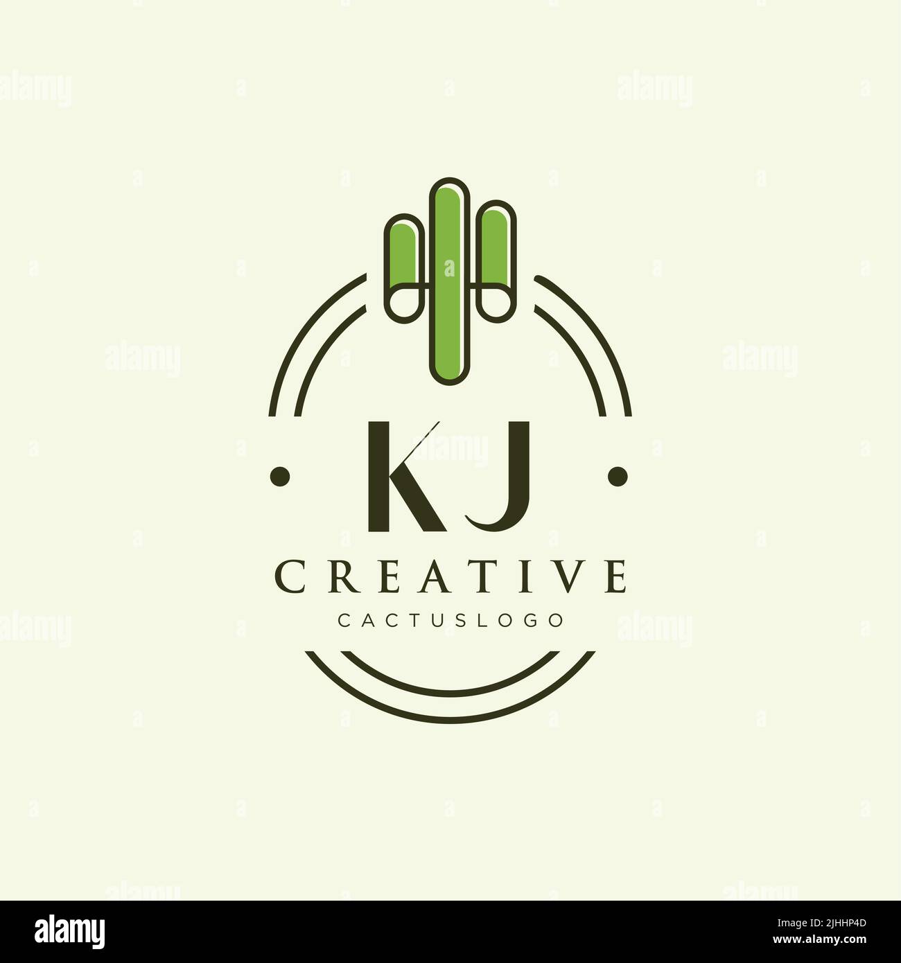 KJ Initial letter green cactus logo template vector Stock Vector