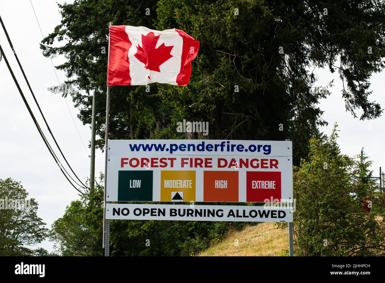 Fire hazard sign at North Pender Island, British Columbia, Canada Stock Photo