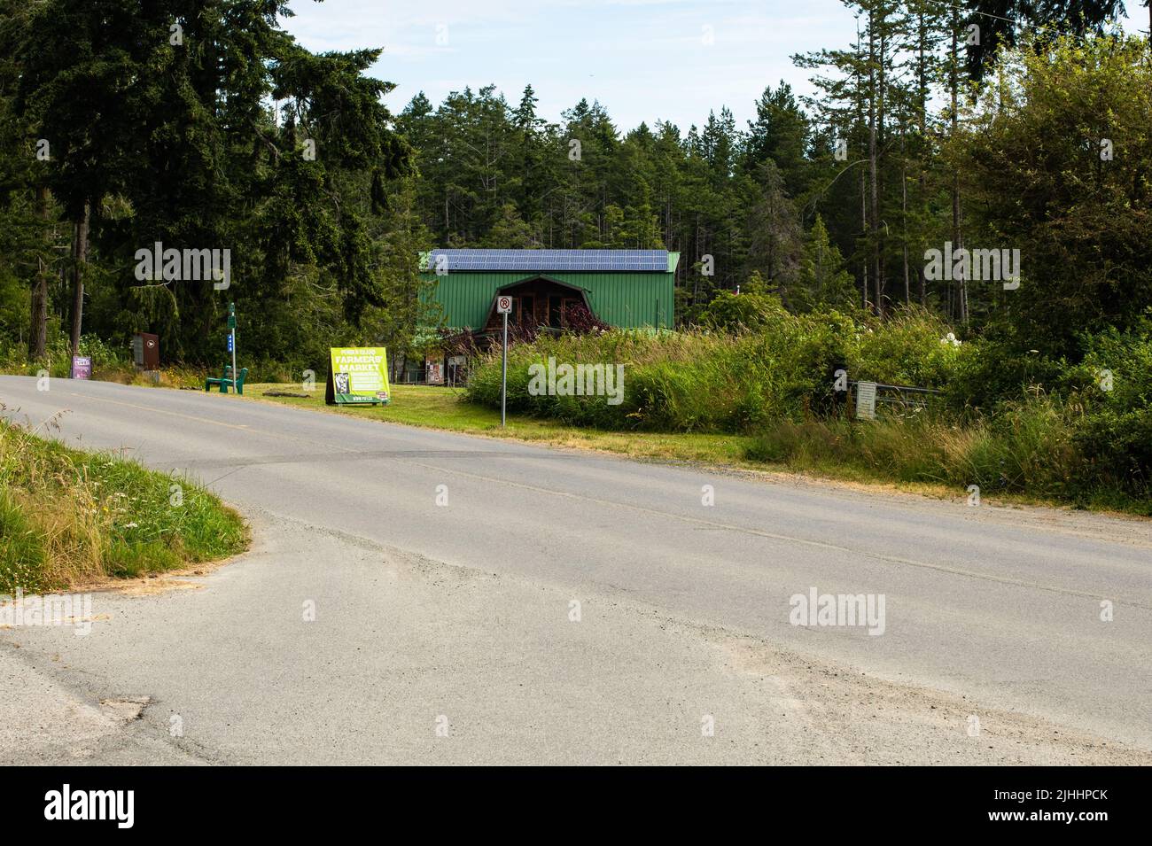 Entrance to Pender Island Community Hall on North Pender Island, British Columbia, Canada Stock Photo