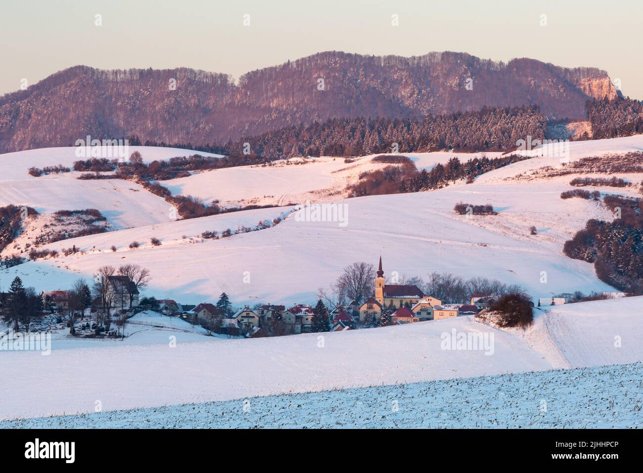 Turcianske Jaseno and the rural landscape of Turiec basin, Slovakia. Stock Photo