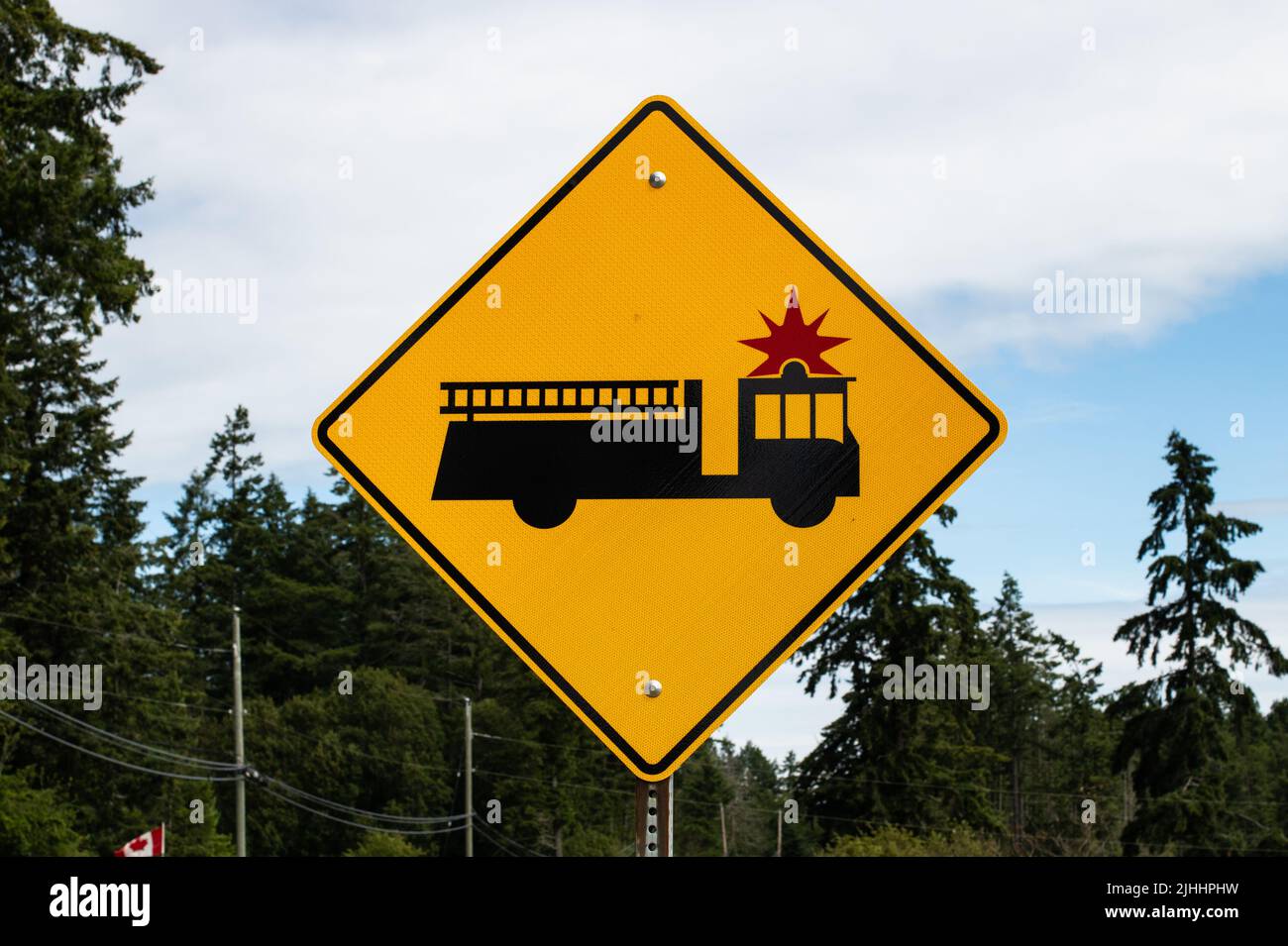 Fire truck sign, north Pender Island Stock Photo