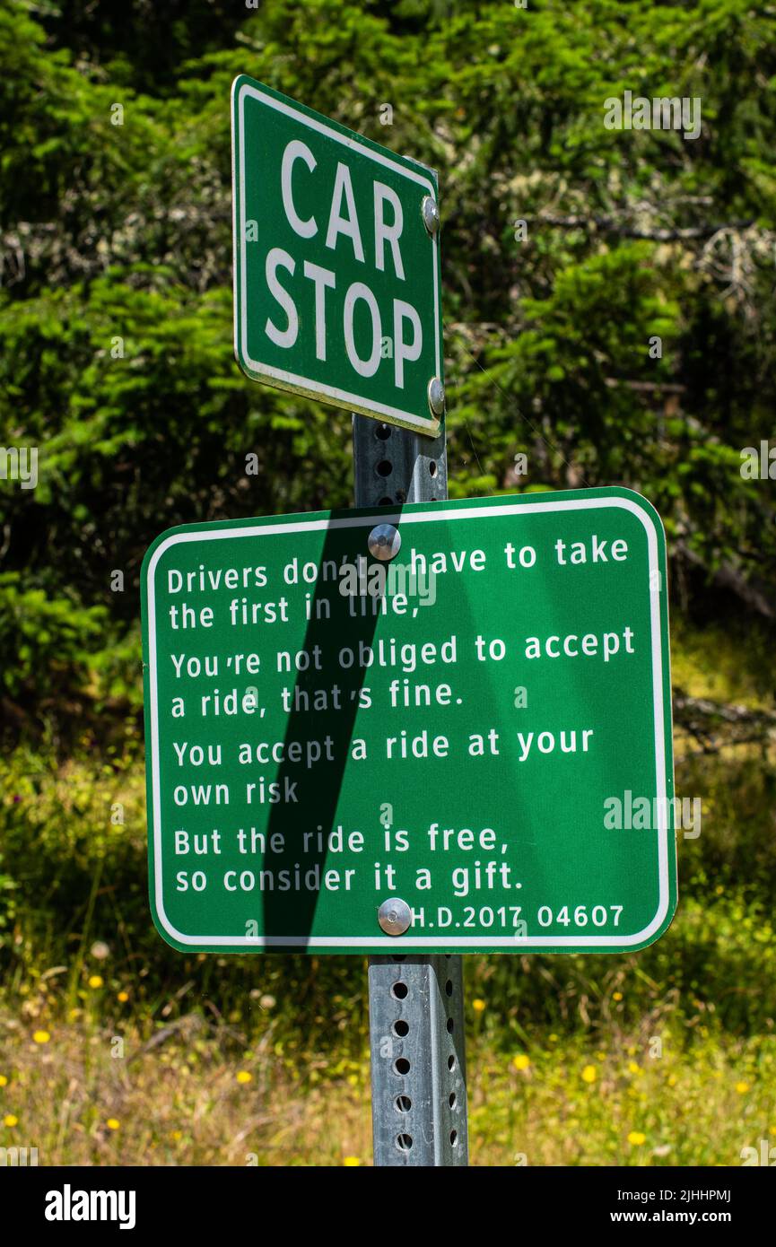 Car stop sign at North Pender Island Stock Photo
