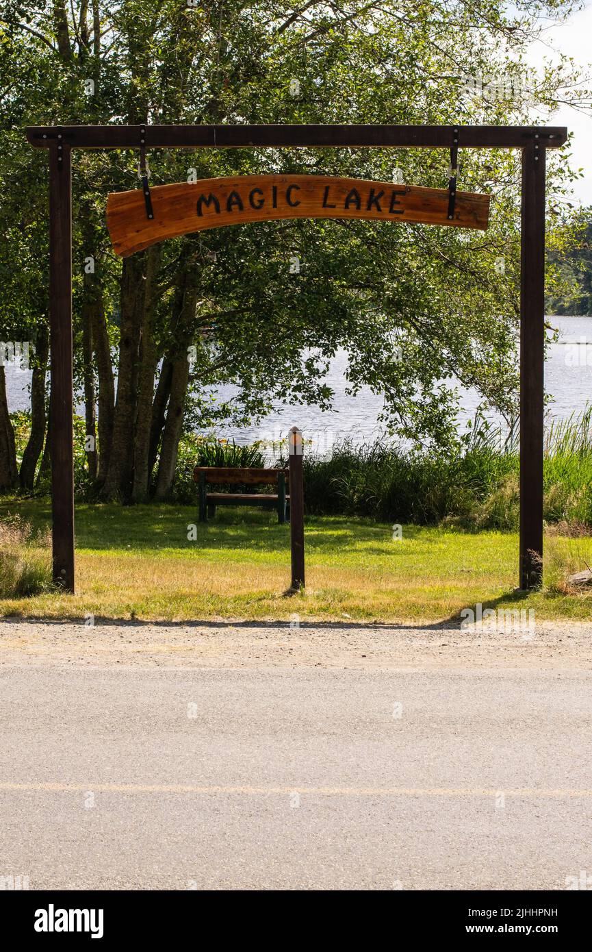 Magic Lake sign, North Pender Island Stock Photo Alamy