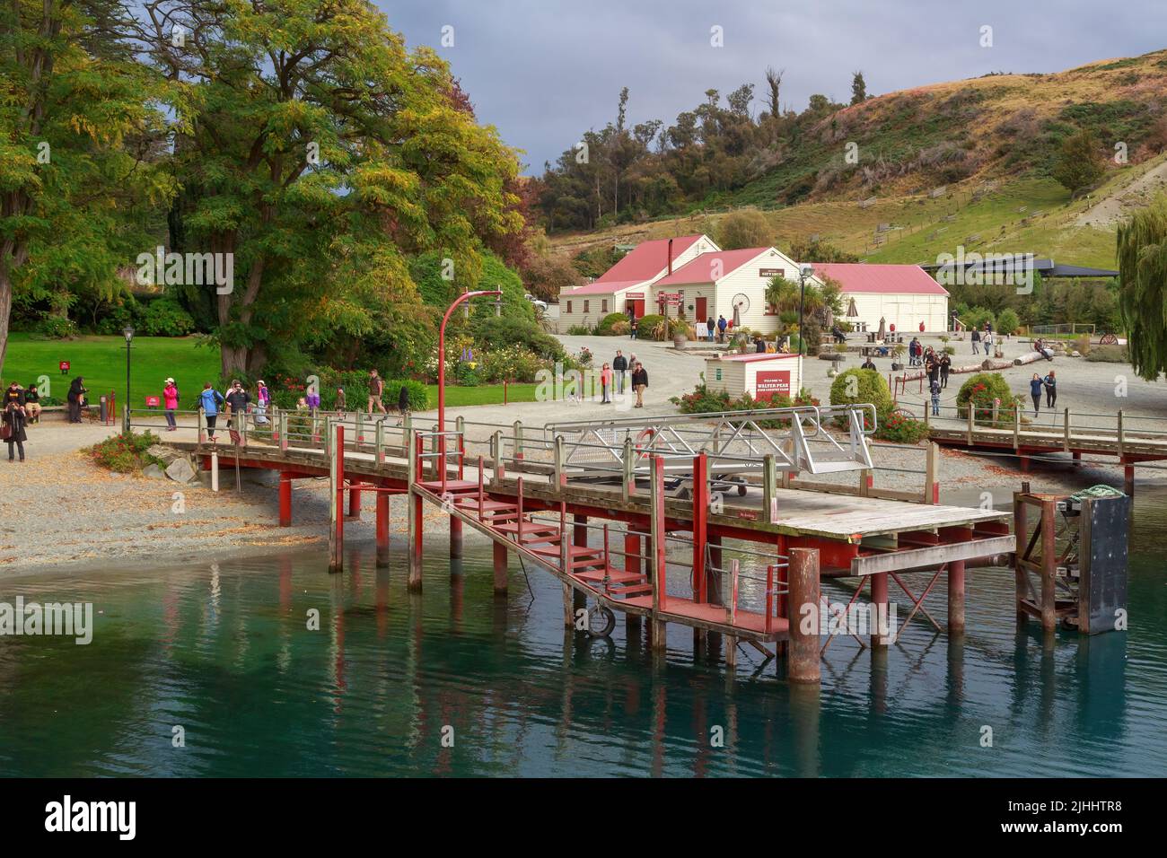 The wharf at Walter Peak High Country Farm, a tourist attraction on Lake Wakatipu, New Zealand Stock Photo