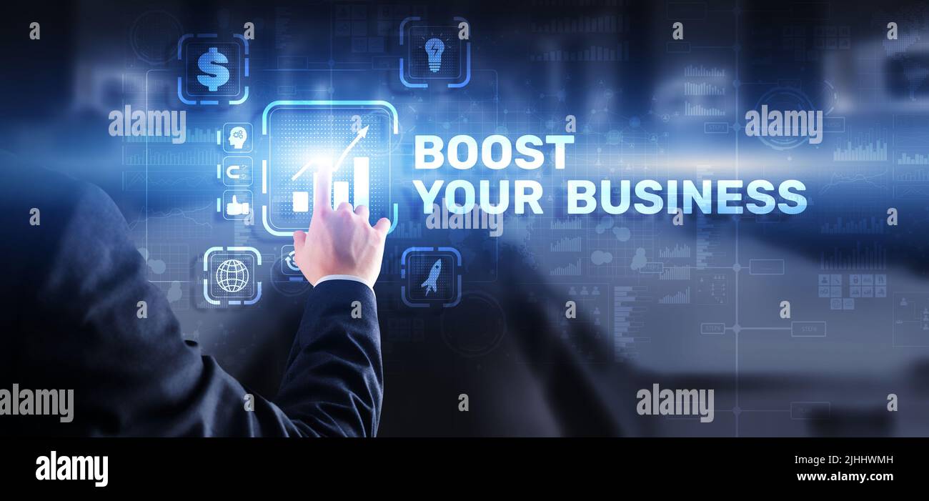 Boost your business on Virtual screen. Business Technology Internet and network concept Stock Photo