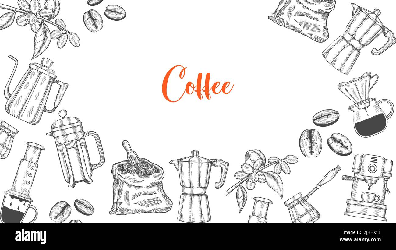 coffee lover set collection with hand drawn sketch for background banner template poster vector illustration Stock Photo