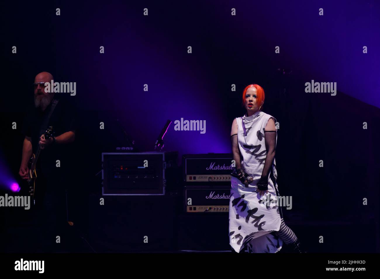 Shirley Manson, lead singer of alternative band Garbage, wearing a wrap