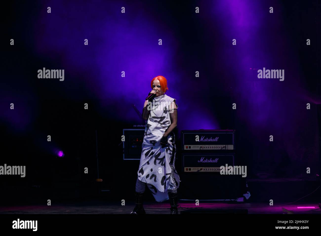 Shirley Manson, lead singer of alternative band Garbage, wearing a wrap