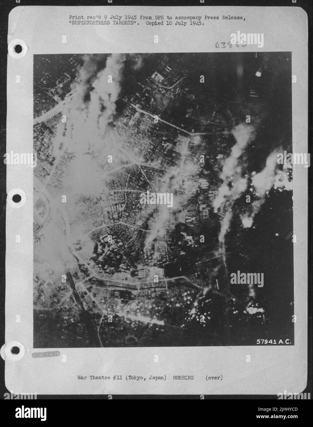 Superfortress Targets - B-29's Of The 20Th Air Force Are Pacing The Mounting Air Assaults Against Japan. Burned-Out Areas In Japanese Cities Now Total More Than 126 Square Miles. Here Is Tokyo In Flames During A Recent Night Incendiary Mission By Superf Stock Photo