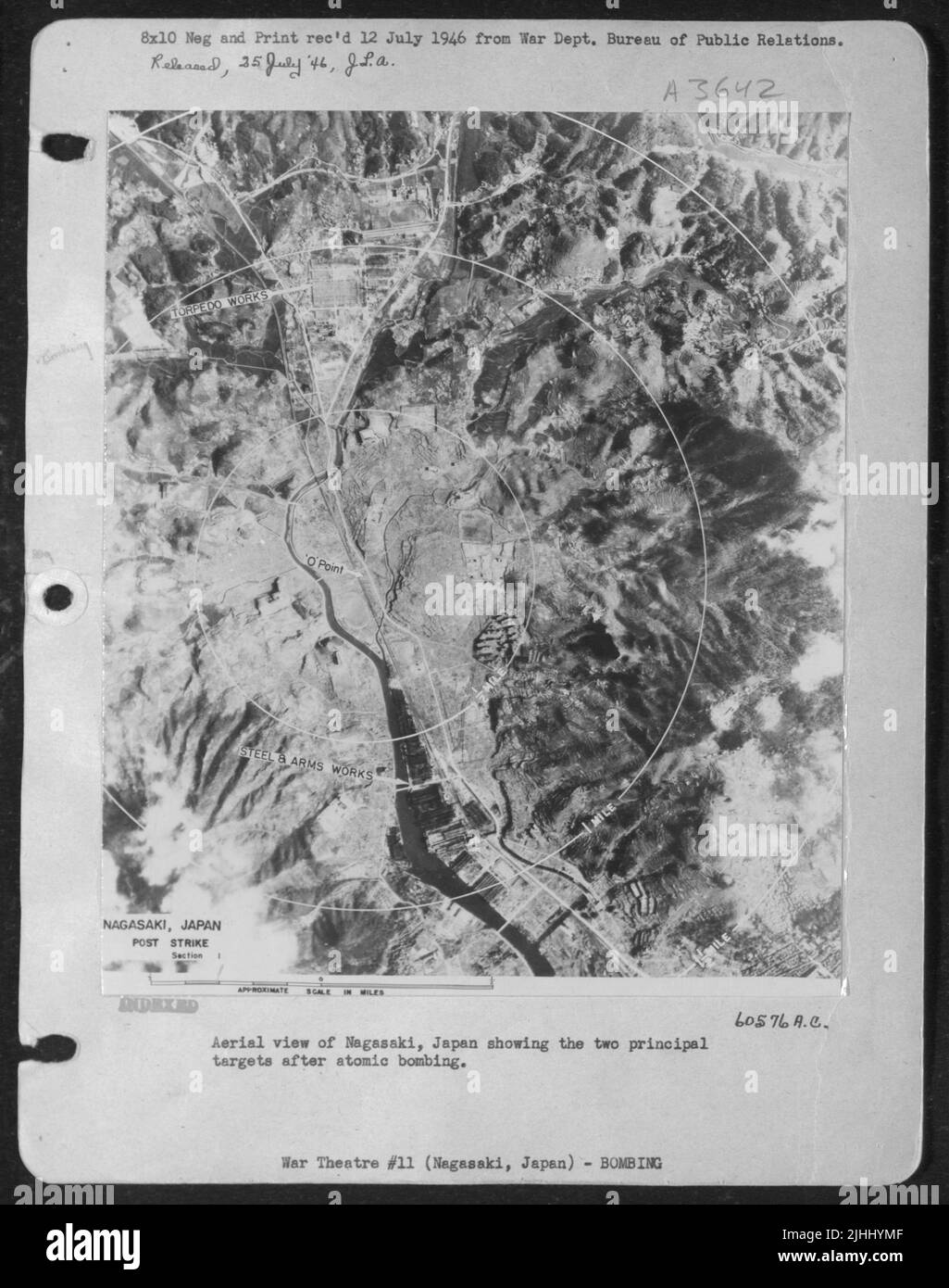 Aerial View Of Nagasaki, Japan Showing The Two Principal Targets After Atomic Bombing. Stock Photo