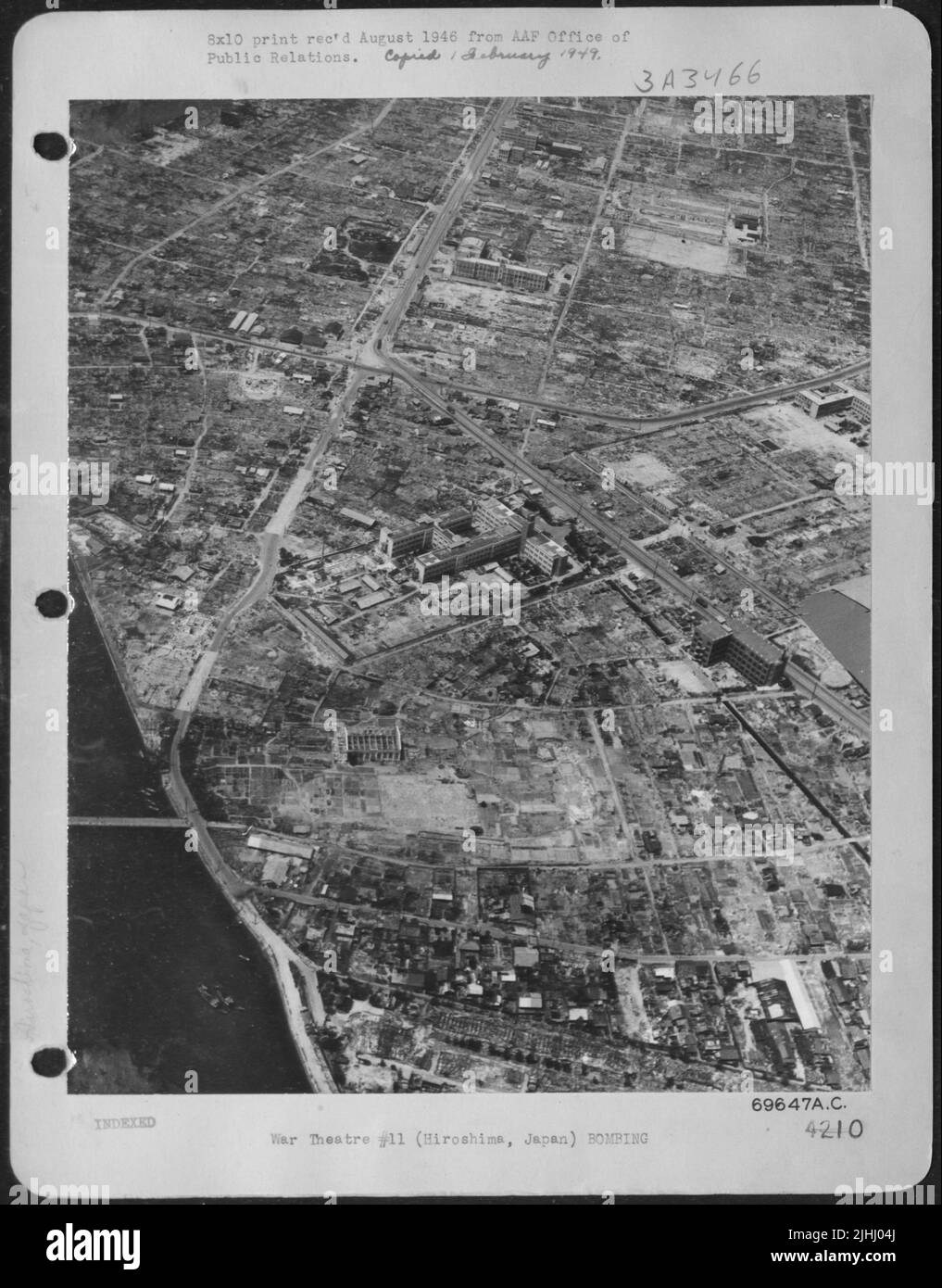 Pacific Air Command, U.S. Army - 3 August 1946 - One Year After The Dropping Of The Atomic Bomb On Hiroshima, Japan, The Large Hospital Near The Center Of The City Is One Of The Few Prominent Landmarks Standing Above The Rubble And Debris. Stock Photo