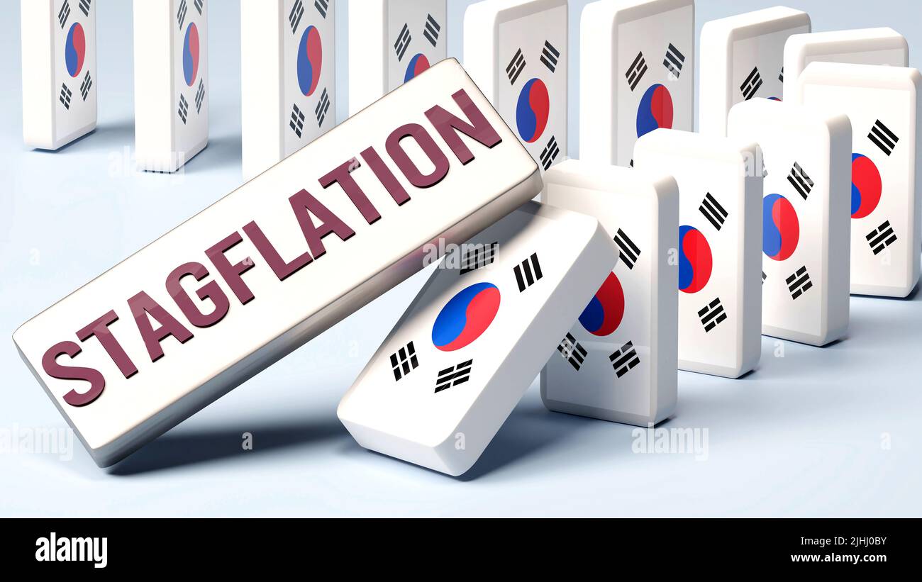 Korea the Republic of and Stagflation, causing a national problem and a falling economy. Stagflation as a driving force in the possible decline of Kor Stock Photo
